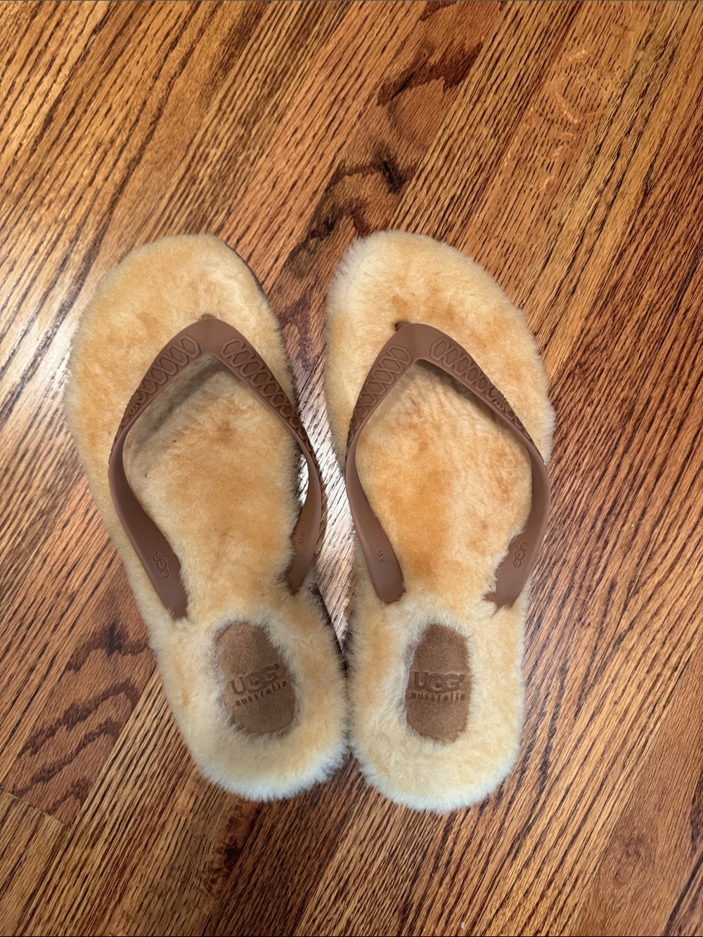 UGG Sheepskin Flip Flop Slippers in Chestnut